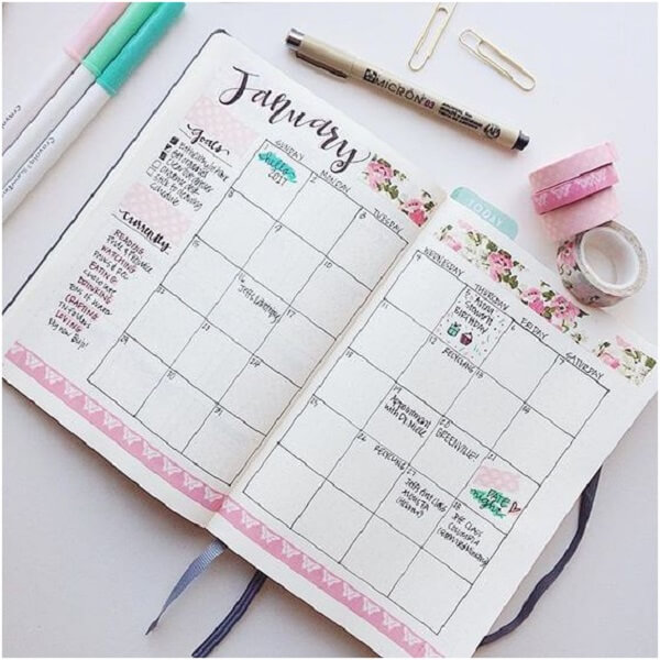 Full Page Monthly Layout Illustration #Bujo