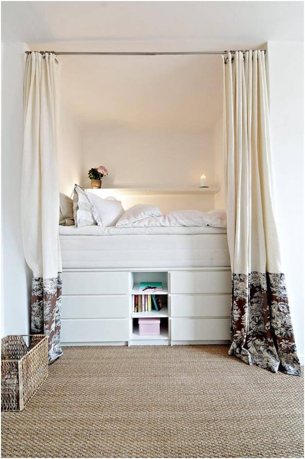 Cozy Elevated Bed With Multi-Layer Storage #smallbedroomideas #smallbedroomstorageideas #spacesaving #bedroomideasforsmallrooms