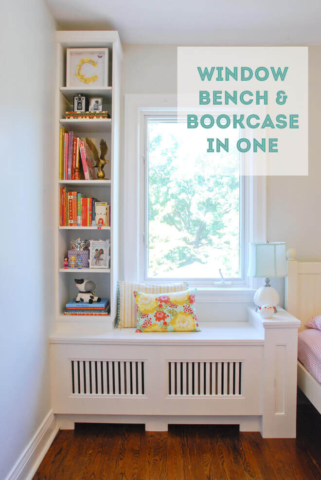 Small Bedroom Organization Ideas: Quaint Window Bench With A Side Bookshelf #smallbedroomideas #smallbedroomstorageideas #spacesaving #bedroomideasforsmallrooms