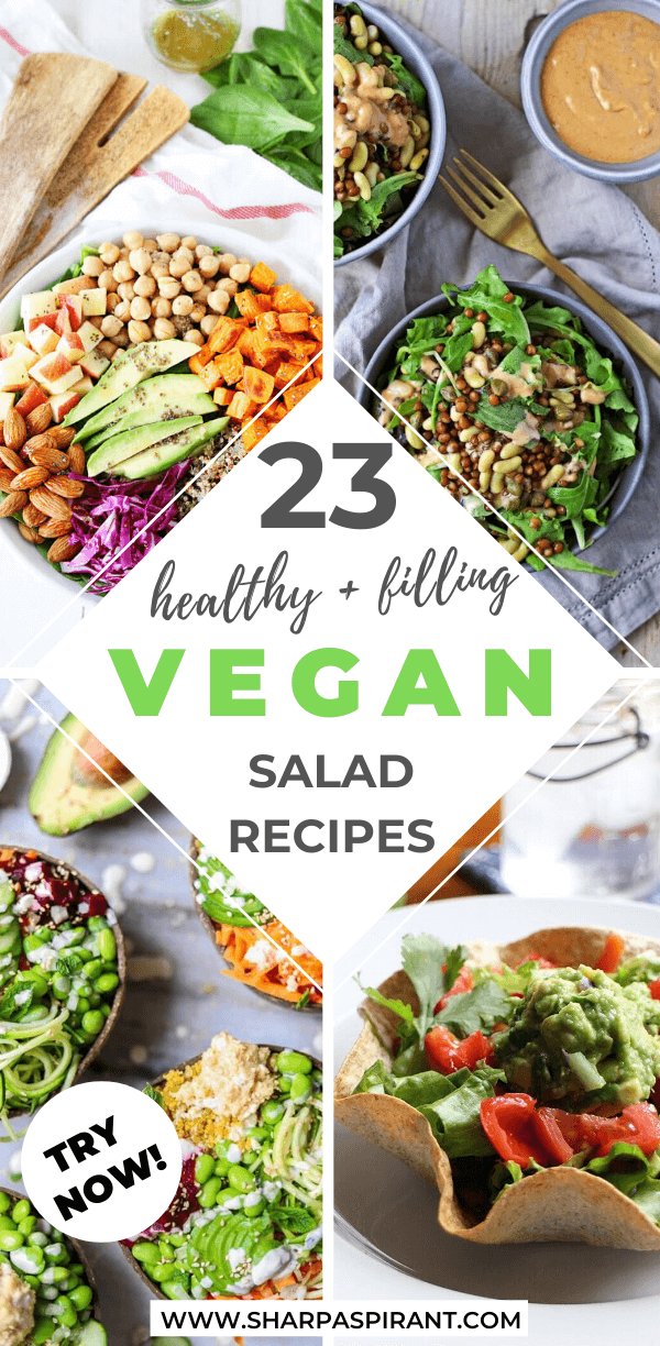 These healthy and hearty vegan salad recipes are an absolutely satisfying and great source of protein! And they're far from boring! Check them out! #Meals #HealthyMeal #HealthyRecipes #veganrecipes #vegansalad #healthysalad