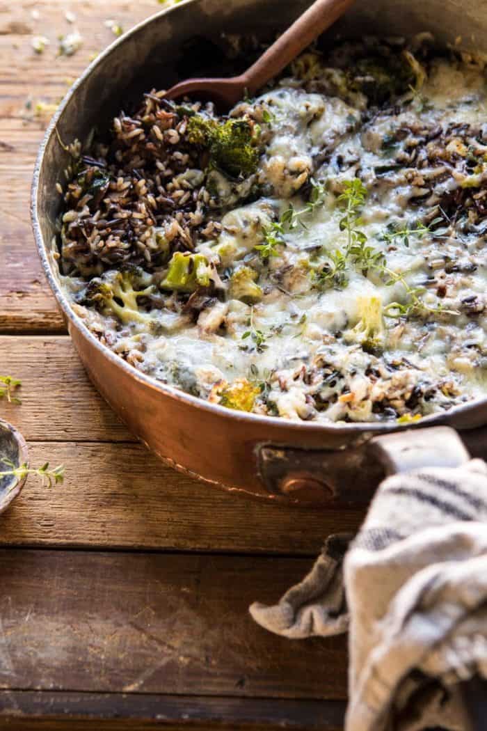 One Pan Broccoli Cheese Wild Rice Casserole via Half Baked Harvest. Easy, simple, and flavorful Christmas lunch ideas for your families! They're also the perfect meal prep recipes so you can save time during this busy season! Christmas recipes #holidays #recipe #healthymeals. make ahead