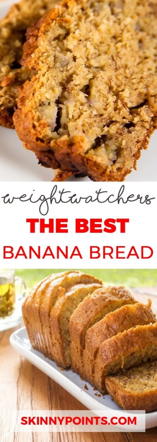 Weight Watchers Desserts - The Best Banana Bread get the full recipe on Skinny Points. 50 Quick & Easy Weight Watchers Desserts With SmartPoints. Looking for yummy Weight Watchers desserts with points or freestyle points?These tasty freestyle weight watchers desserts include everything from Cheesecake to chocolate cake to pancakes with cool whip and everything in between! #weightwatchers #weightwatchersdesserts #weightwatchersrecipes #weightwatchersdessertsfreestyle #easy #healthy #smartpoints #wwdesserts #freestyle #desserts #healthydesserts