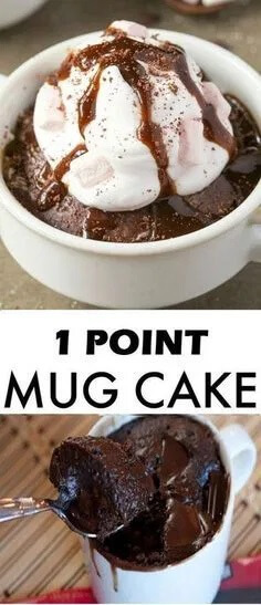 1 Point Mug Cake get the full recipe on 55 Recipes. 50 Quick & Easy Weight Watchers Desserts With SmartPoints. Looking for yummy Weight Watchers desserts with points or freestyle points?These tasty freestyle weight watchers desserts include everything from Cheesecake to chocolate cake to pancakes with cool whip and everything in between! #weightwatchers #weightwatchersdesserts #weightwatchersrecipes #weightwatchersdessertsfreestyle #easy #healthy #smartpoints #wwdesserts #freestyle #desserts #healthydesserts