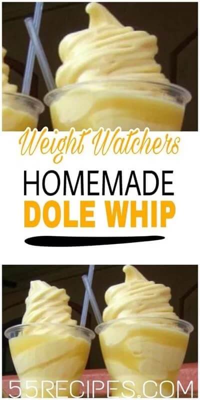 Weight Watchers Desserts - Homemade Dole Whip get the full recipe on 55 Recipes. 50 Quick & Easy Weight Watchers Desserts With SmartPoints. Looking for yummy Weight Watchers desserts with points or freestyle points?These tasty freestyle weight watchers desserts include everything from Cheesecake to chocolate cake to pancakes with cool whip and everything in between! #weightwatchers #weightwatchersdesserts #weightwatchersrecipes #weightwatchersdessertsfreestyle #easy #healthy #smartpoints #wwdesserts #freestyle #desserts #healthydesserts