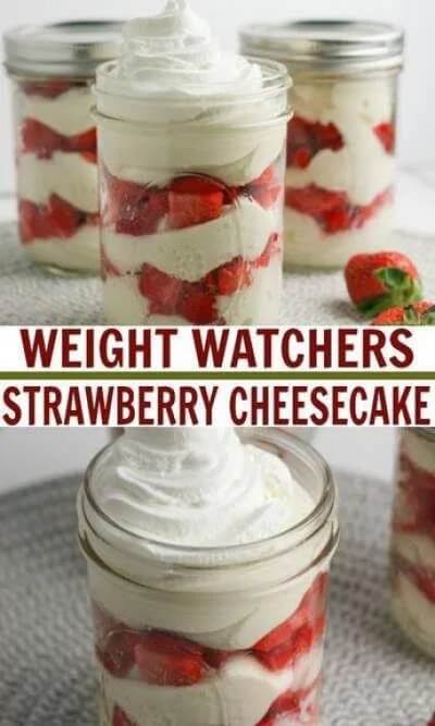 Strawberry Cheesecake get the full recipe on The Classy Chapter. 50 Quick & Easy Weight Watchers Desserts With SmartPoints. Looking for yummy Weight Watchers desserts with points or freestyle points?These tasty freestyle weight watchers desserts include everything from Cheesecake to chocolate cake to pancakes with cool whip and everything in between! #weightwatchers #weightwatchersdesserts #weightwatchersrecipes #weightwatchersdessertsfreestyle #easy #healthy #smartpoints #wwdesserts #freestyle #desserts #healthydesserts