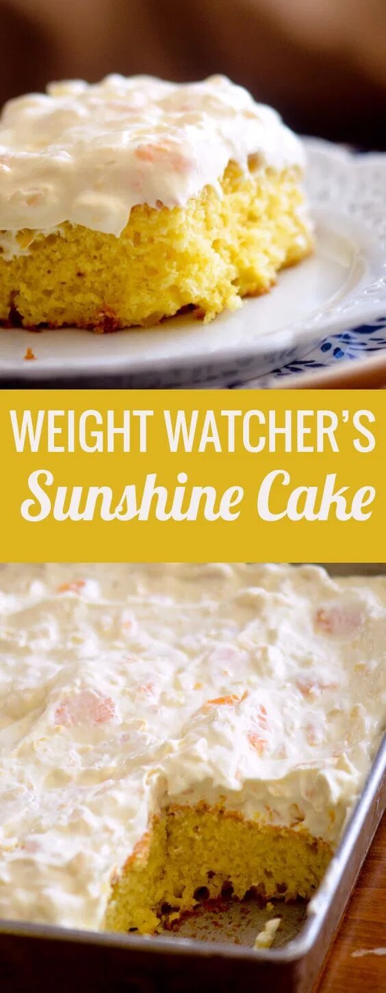 Weight Watcher’s Sunshine Cake get the full recipe on Recipe Diaries. 50 Quick & Easy Weight Watchers Desserts With SmartPoints. Looking for yummy Weight Watchers desserts with points or freestyle points?These tasty freestyle weight watchers desserts include everything from Cheesecake to chocolate cake to pancakes with cool whip and everything in between! #weightwatchers #weightwatchersdesserts #weightwatchersrecipes #weightwatchersdessertsfreestyle #easy #healthy #smartpoints #wwdesserts #freestyle #desserts #healthydesserts