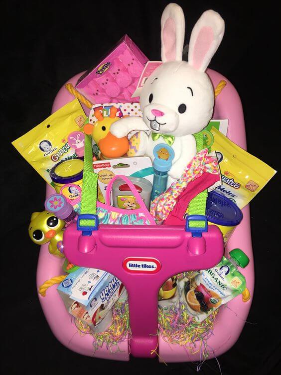 A baby swing is a great choice for a spring basket! With a sweet bunny inside, of course!