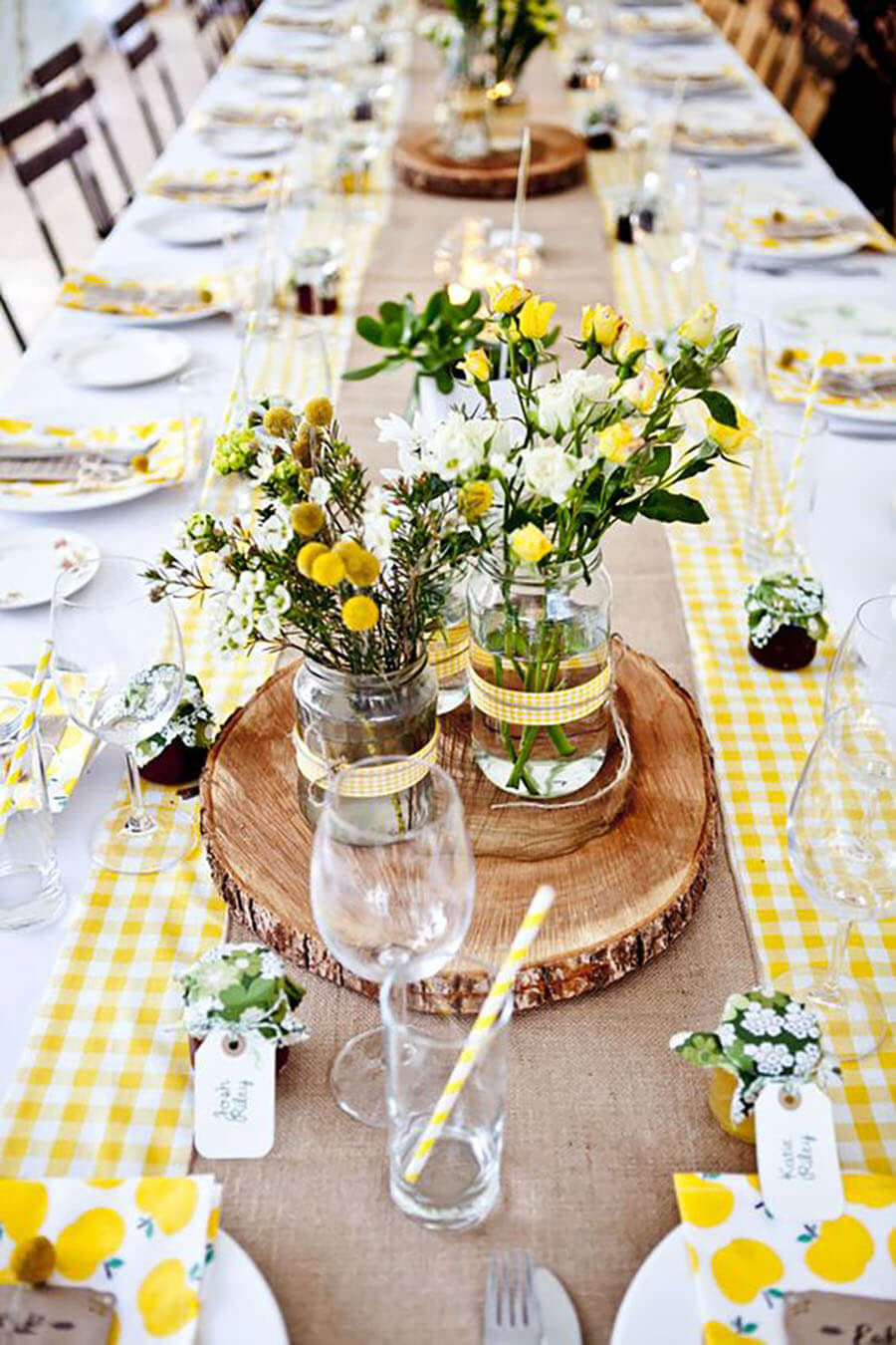 Beautiful bright yellow spring and Easter tablescapes ideas.