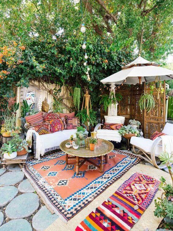 Layered Rugs in a Boho Patio