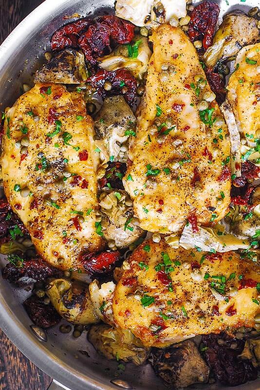 Mediterranean Chicken with Sun-Dried Tomatoes, Artichokes, and Capers