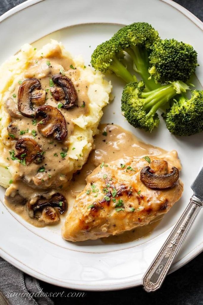 Tender and flavorful, this Skillet Chicken and Mushroom Wine Sauce