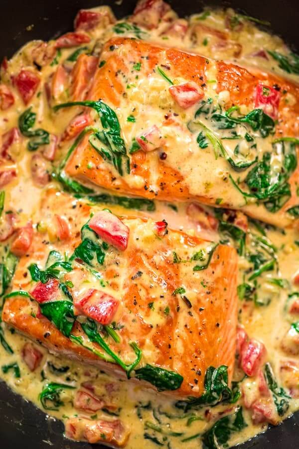 Salmon in Roasted Pepper Sauce via  Cooktoria. Healthy, easy, and incredibly delicious salmon recipes you'll want to eat over and over again for breakfast,  lunch, or dinner! Find baked salmon, grilled salmon, smoked, pan-seared, and more!
