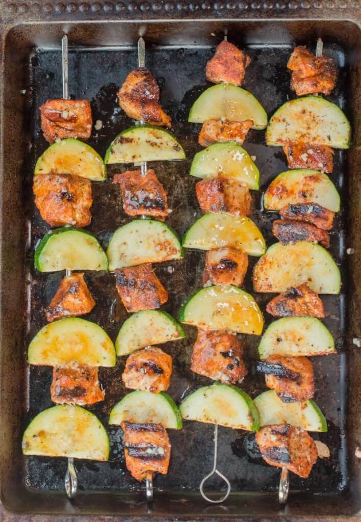 Blackened Salmon and Zucchini Skewers (Keto + Low Carb)