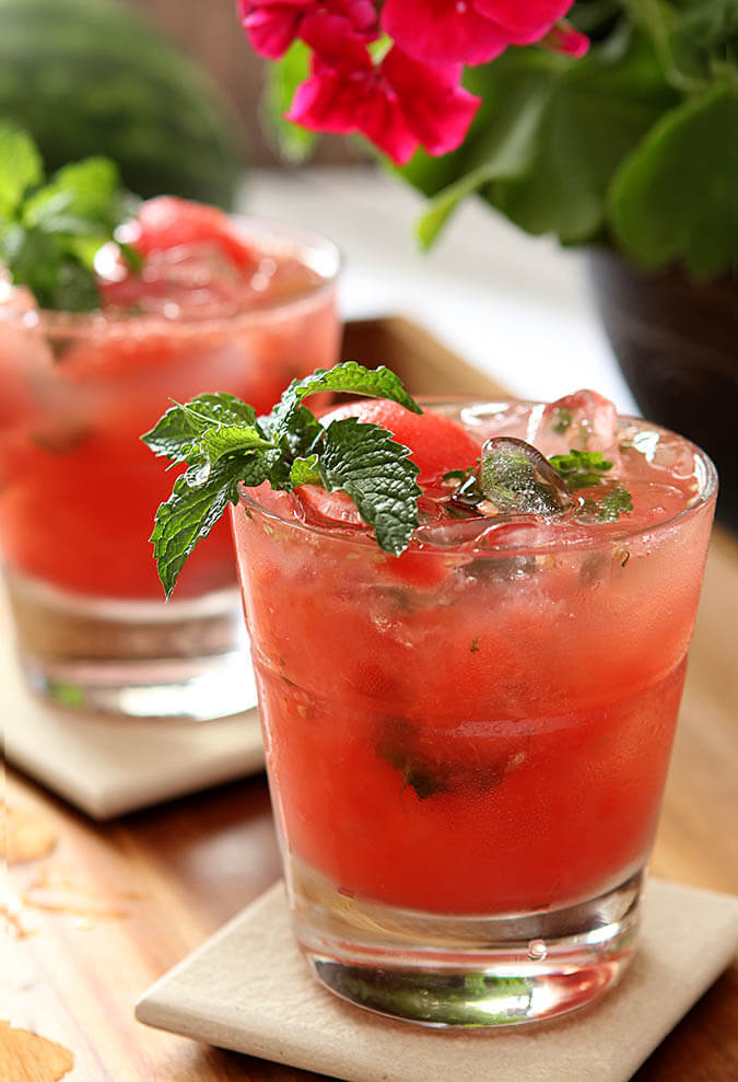 Watermelon Mint Mojito Cocktails get the full recipe on CREATIVE Culinary. These easy cocktail recipes are a refreshing treat to beat the heat this summer! Find mojito recipes, lemonade cocktails, Hawaiian mimosas, tequilas, and more!