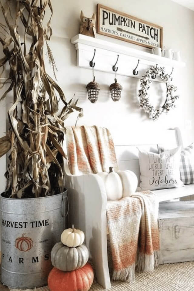 Beautiful and cozy fall decor ideas for the home to warm you up this autumn! Find some great ideas for the living room, front porch, dining room, and more! fall decorations diy | fall decor mantle | fall decor outdoor | fall decor 2020 trends | Image Via Image Via Returning Grace Handmade Farmhouse Decor