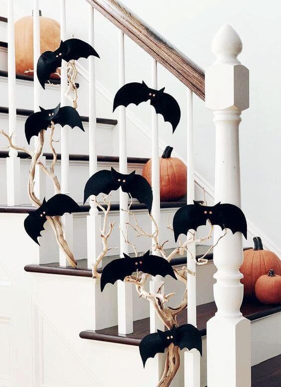 Dollar Store Bats Decor For Staircase