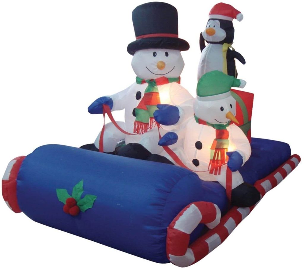 Christmas Inflatable Snowman Penguin on Sleigh Yard Decoration