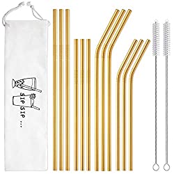 Hiware 12-Pack Gold Stainless Steel Straws Reusable with Case