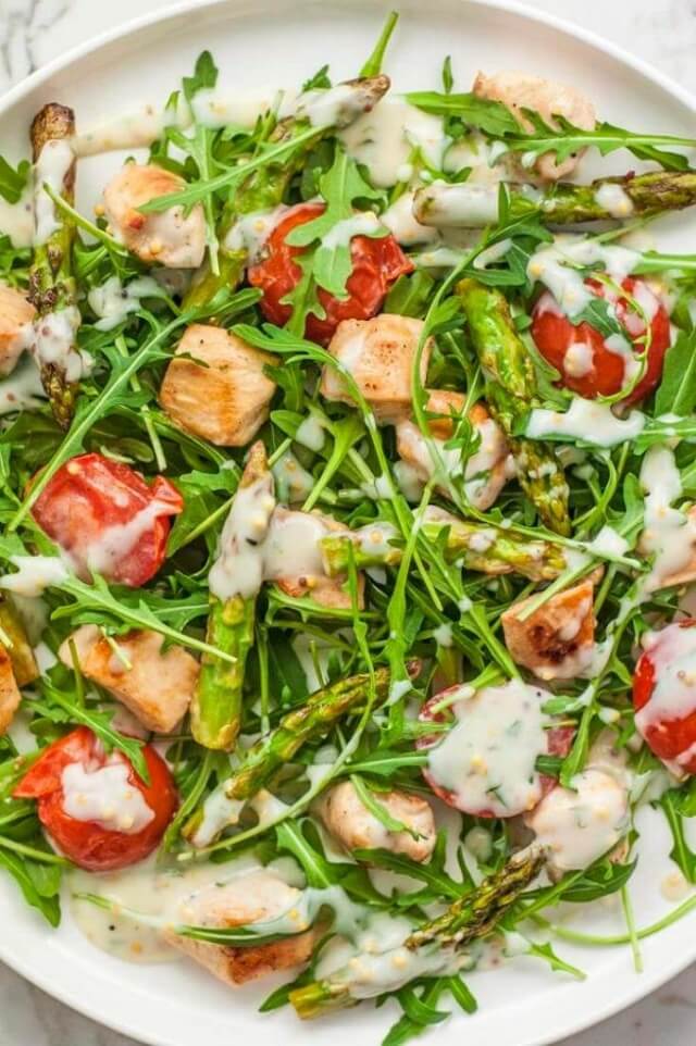 Warm Chicken and Arugula Salad with Creamy Dill Dressing