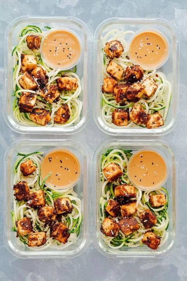 Crispy Sesame Tofu with Zucchini Noodles