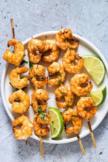 Cilantro Lime Air Fryer Shrimp Skewers are the perfect appetizer or game-day fare that is also perfectly healthy.