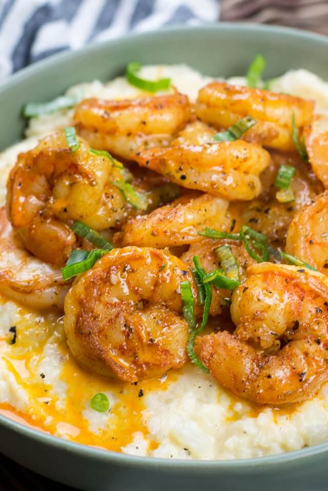 In addition to the shrimp being creamy and having the perfect amount of heat, the cheesy cauliflower has a wonderful flavor from being cooked in chicken broth.