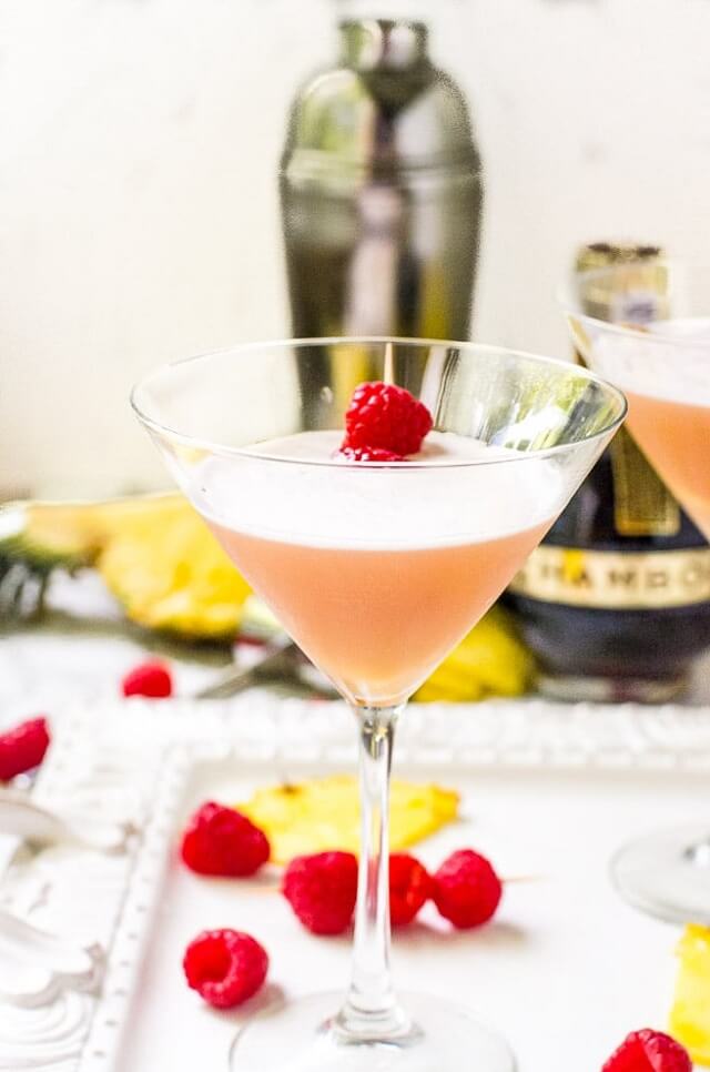 made with vodka, Chambord, and pineapple juice, the French martini