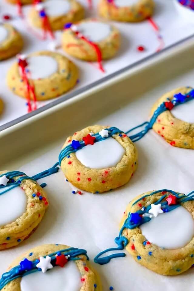 Patriotic Thumbprint Cookies with Vanilla Icing