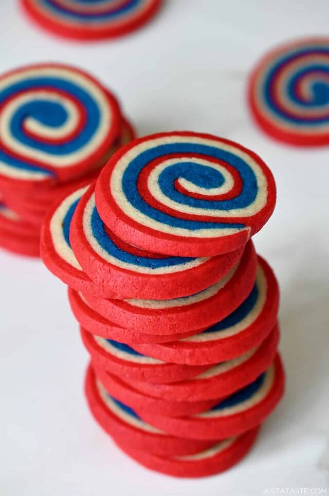 Red, White, and Blue Pinwheel Icebox Cookies