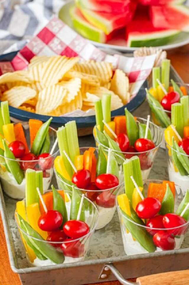 Forget the same old veggie tray ideas; these little veggie cups are the perfect individual appetizers in cups for any event.