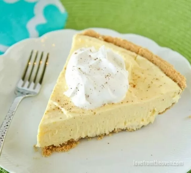 An eggnog lover's dessert fantasy is this easy eggnog pie that doesn't require baking!