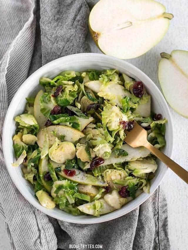 In just 15 minutes, this Warm Brussels Sprouts and Pear Salad combines winter flavors into a warm and satisfying side dish.