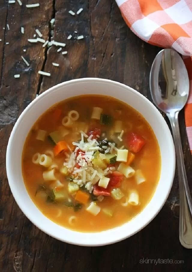 a traditional, hearty Italian soup made with tomatoes, white beans, vegetables, and pasta