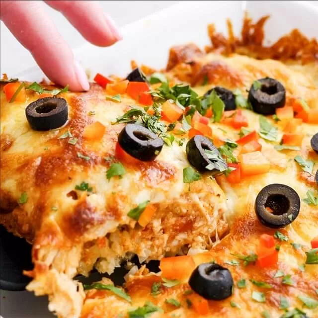 This yummy casserole is full of cheesy, enchilada-inspired flavors and is a one-pot meal that's perfect for feeding the whole family.