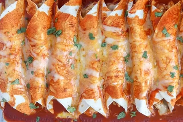 These enchiladas are actually made using a special tortilla made from almond flour, which means they're low-carb and keto-friendly.