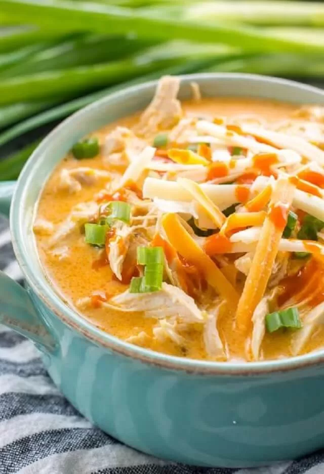 Filled with tender shredded chicken, spicy buffalo sauce, and melted cheese, this low-carb soup is sure to warm you up.
