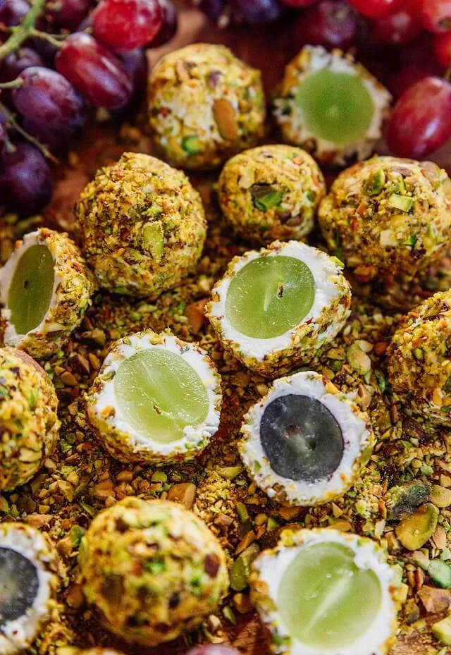 Pistachio Goat Cheese Wrapped Grapes