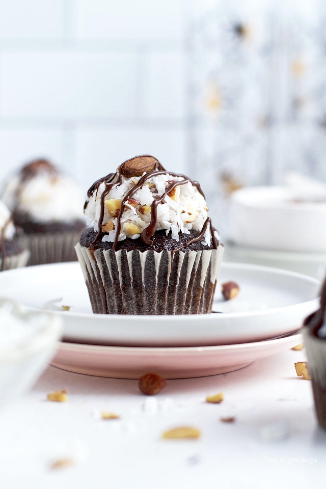 Channel the flavors of a beloved candy bar with these indulgent almond joy cupcakes.