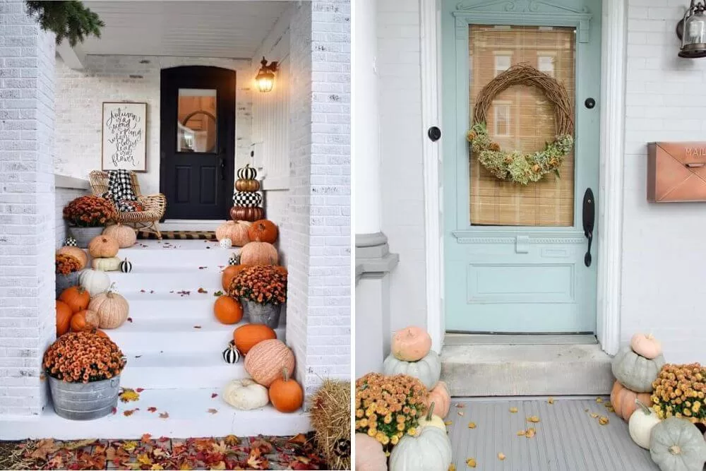 Adorable Fall Porch Ideas - easy and simple ways to make your front porch feel cozy and warm this autumn season!These fall porch ideas will show you how to easily create an autumn-ready porch using simple decors such as fall signs, wreaths, pumpkins, plants, and more!