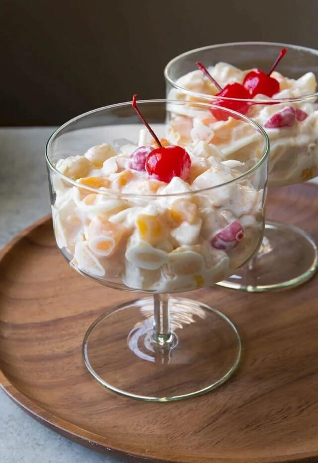 It’s made with mixed fruit, shredded young coconut, sweetened condensed milk, and table cream.