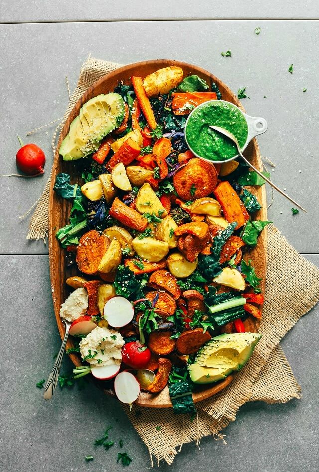 Roasted Vegetable Salad with Magic Green Sauce