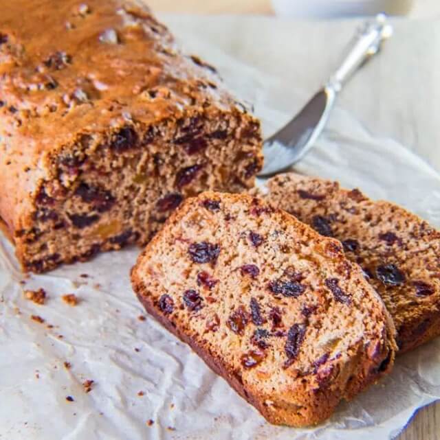 A lightly spiced bread packed with tea-soaked fruit.