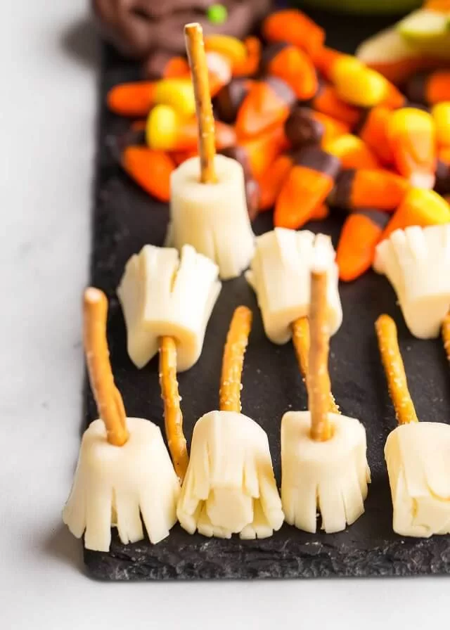 String Cheese Pretzel Broomsticks