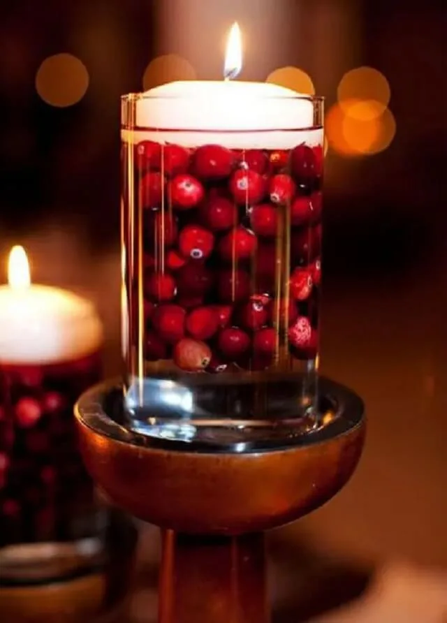 Cranberry and Candle Display