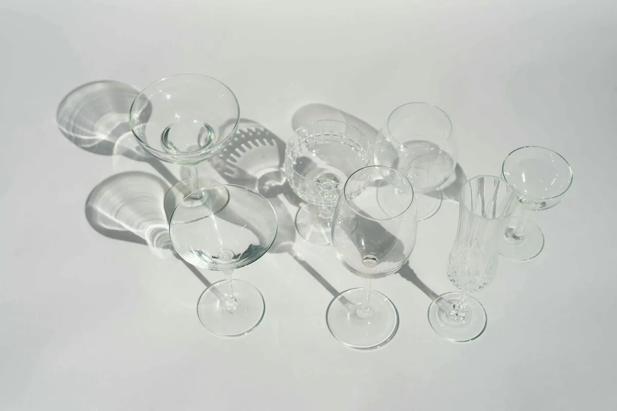 o	An overhead (flat lay) of different empty glasses that emphasize their silhouette and clarity.